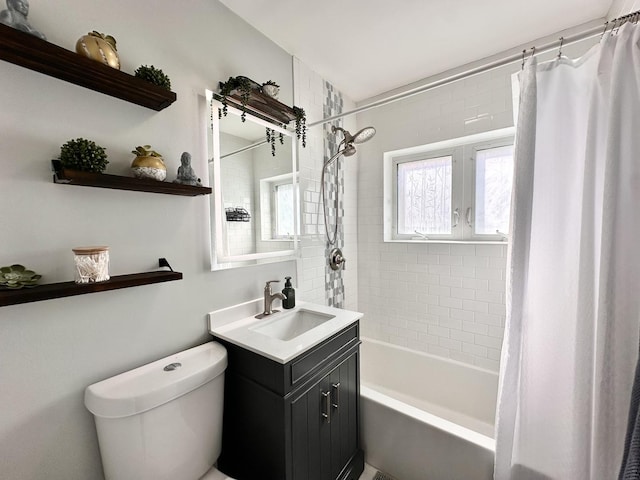 full bathroom featuring vanity, toilet, and shower / bath combo with shower curtain