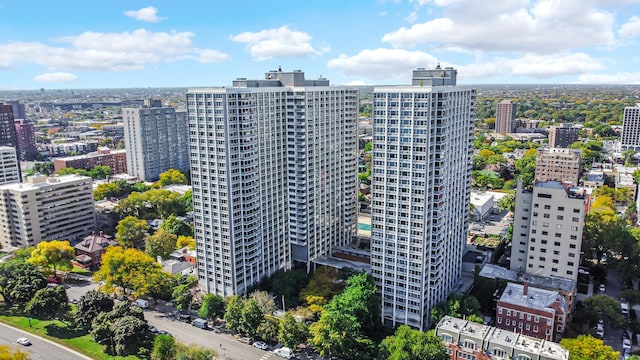 birds eye view of property with a view of city