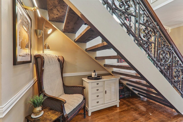 interior space with stairs and wood finished floors