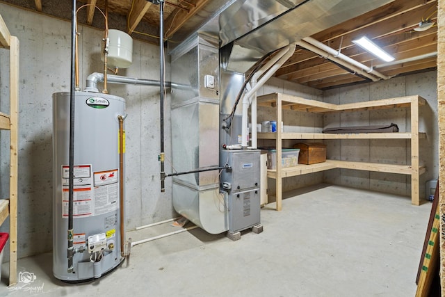 utility room with gas water heater and heating unit