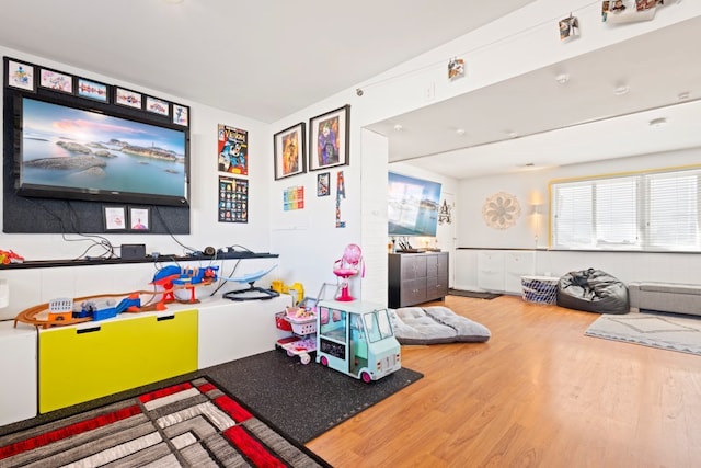 recreation room featuring a healthy amount of sunlight and wood finished floors