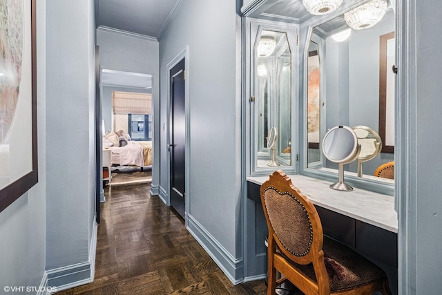 hall with crown molding and baseboards