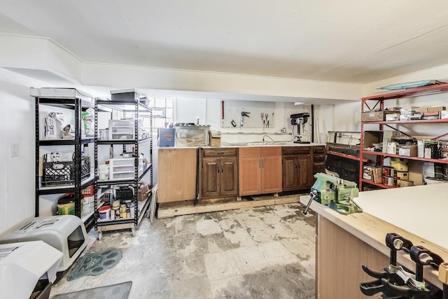 kitchen featuring brown cabinetry and light countertops