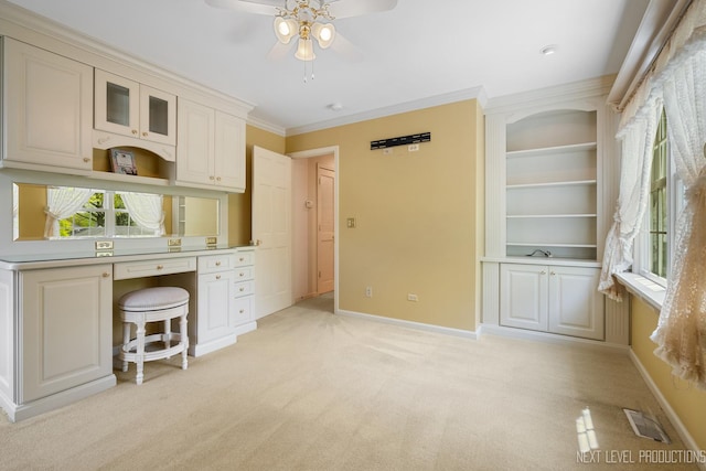 1408 N W St, Naperville, IL 60563 - unfurnished office featuring baseboards, visible vents, ceiling fan, and light colored carpet