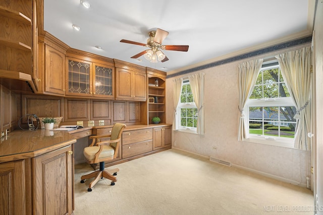 1408 N W St, Naperville, IL 60563 - home office with built in desk, light carpet, plenty of natural light, and visible vents