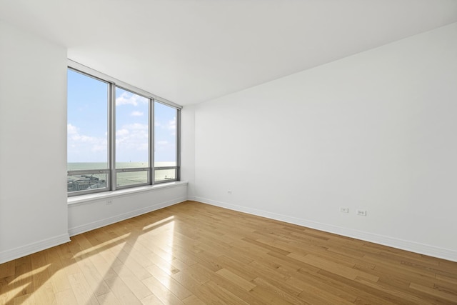 unfurnished room with baseboards and light wood finished floors