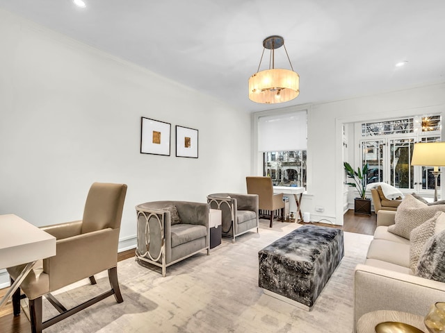 living area featuring recessed lighting and wood finished floors