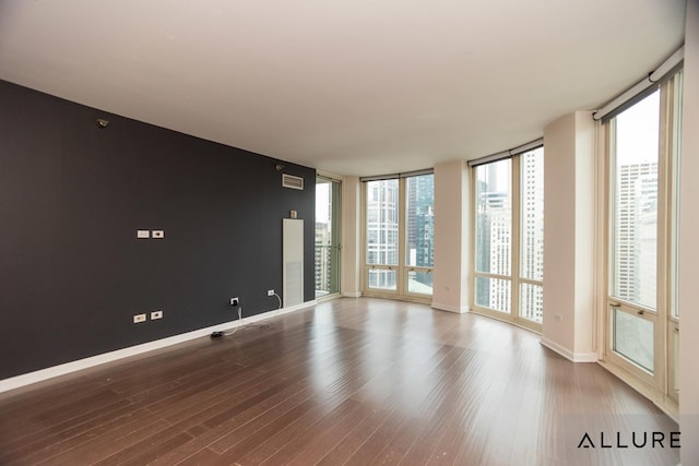 empty room with wood finished floors, baseboards, and a wealth of natural light