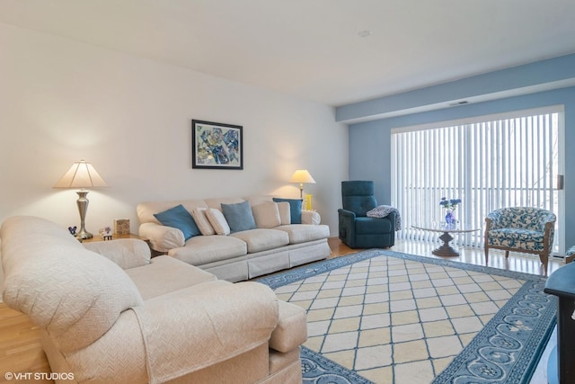 living area with light wood-type flooring