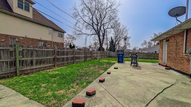 view of yard with a fenced backyard and a patio area