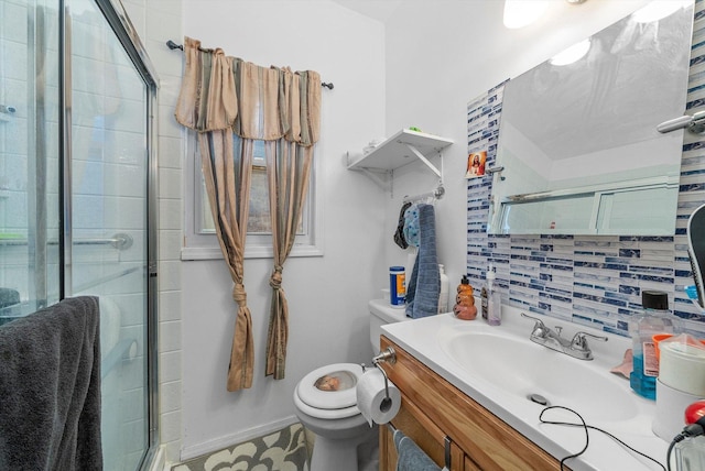 8325 S Dante Ave, Chicago, IL 60619 - bathroom with toilet, baseboards, tiled shower, vanity, and tasteful backsplash