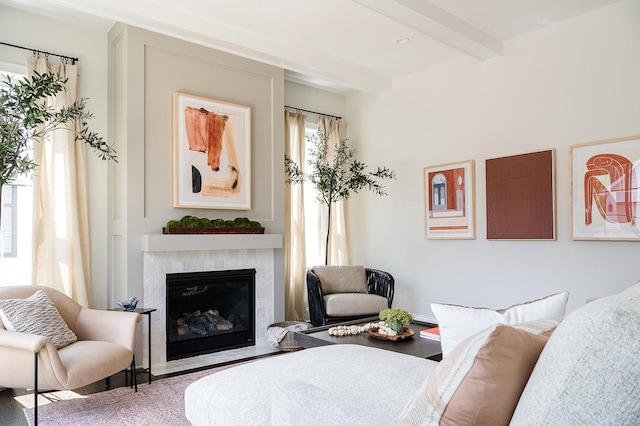 4489 Central Ave, Western Springs, IL 60558 - bedroom featuring beamed ceiling, multiple windows, and a fireplace