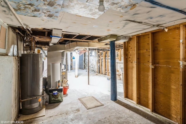 unfinished basement with water heater