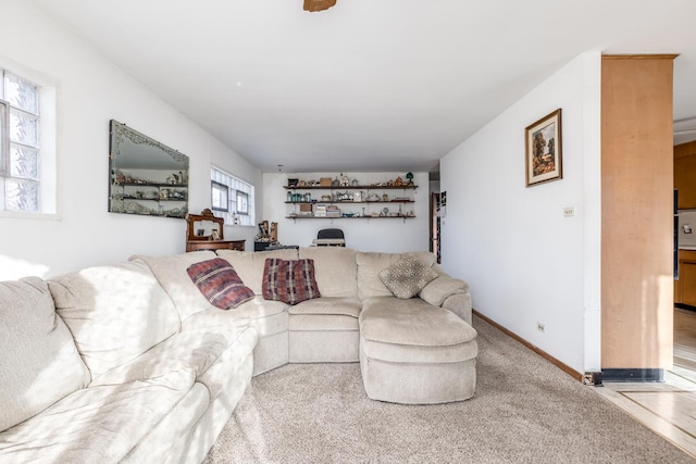 living room featuring baseboards and carpet floors