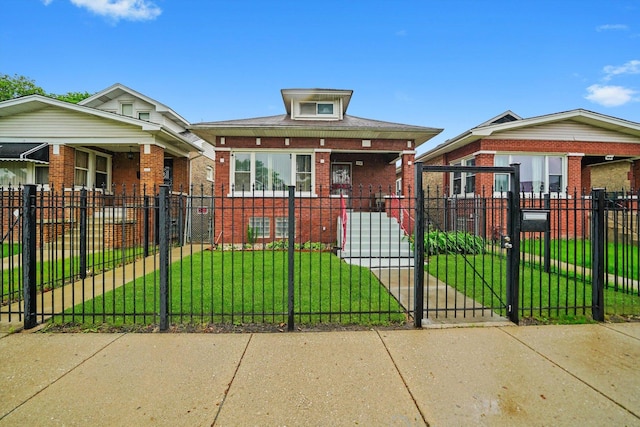 1418 N Mayfield Ave, Chicago, IL 60651 - bungalow with a porch, brick siding, a fenced front yard, and a gate