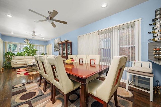1418 N Mayfield Ave, Chicago, IL 60651 - dining area with hardwood / wood-style flooring, a ceiling fan, and recessed lighting