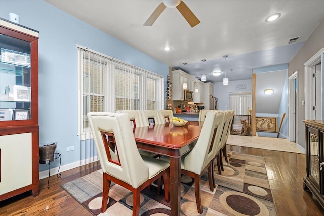 1418 N Mayfield Ave, Chicago, IL 60651 - dining room featuring dark wood-style floors, a ceiling fan, and recessed lighting