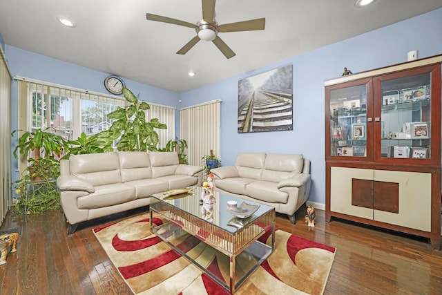 1418 N Mayfield Ave, Chicago, IL 60651 - living area with hardwood / wood-style flooring, a ceiling fan, and recessed lighting