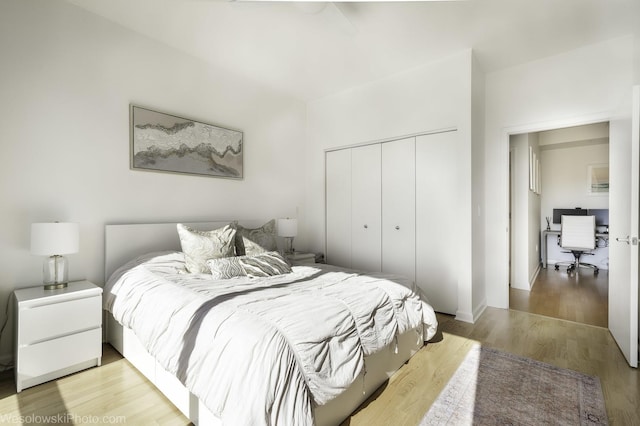 bedroom with a closet and wood finished floors