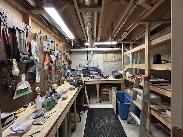 interior space featuring a workshop area