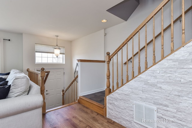 entryway with visible vents, recessed lighting, and wood finished floors