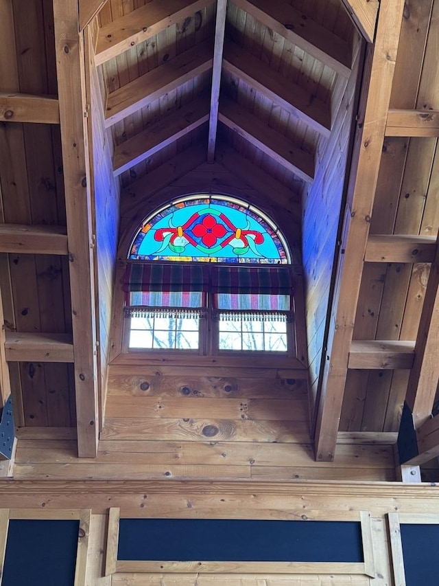 room details with wooden ceiling and beamed ceiling