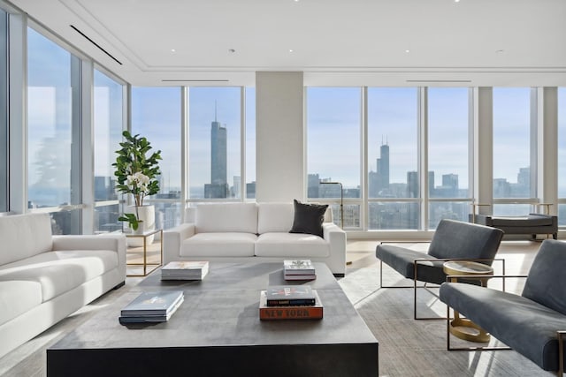 sunroom / solarium with a city view