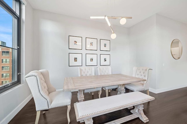 dining area featuring baseboards and wood finished floors