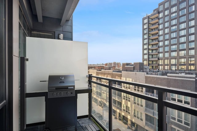 balcony with grilling area and a city view