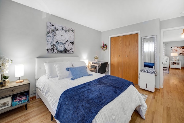 bedroom featuring a closet and wood finished floors