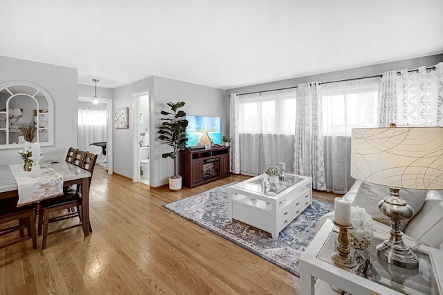 living room with light wood-style flooring and baseboards