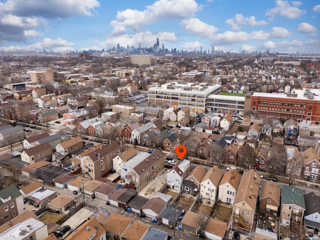 drone / aerial view with a city view