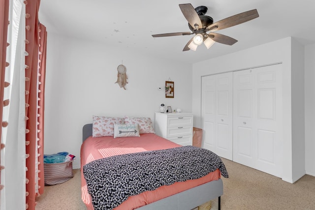 bedroom featuring a closet and ceiling fan