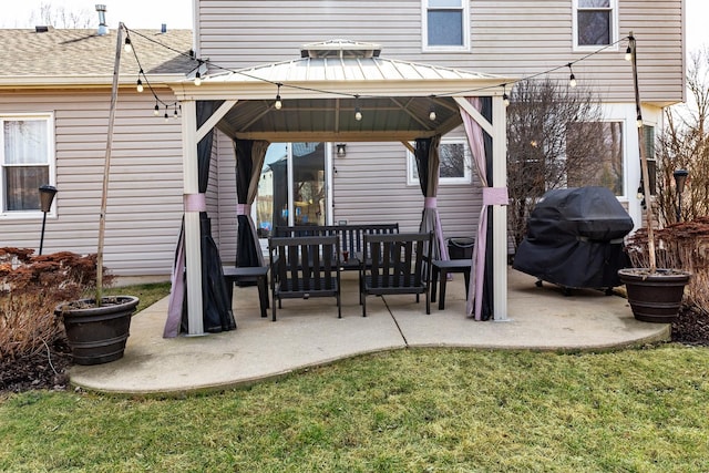 view of patio with a gazebo and area for grilling