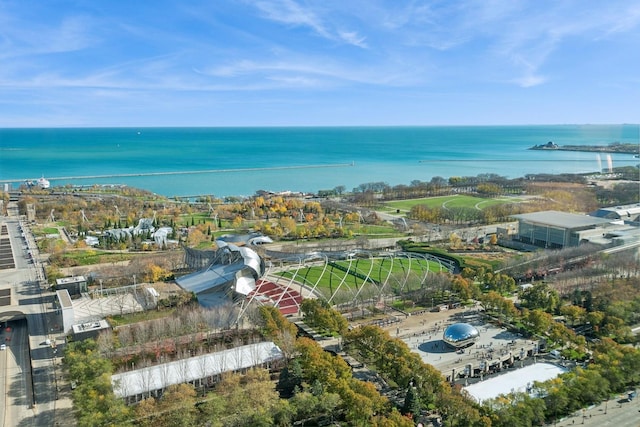 aerial view featuring a water view