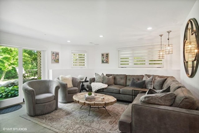 living area with recessed lighting and a wealth of natural light