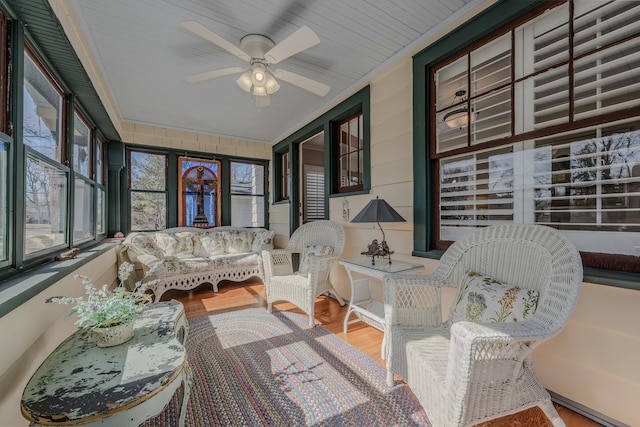 421 Dodson St, Geneva, IL 60134 - sunroom with a ceiling fan, plenty of natural light, and wood finished floors