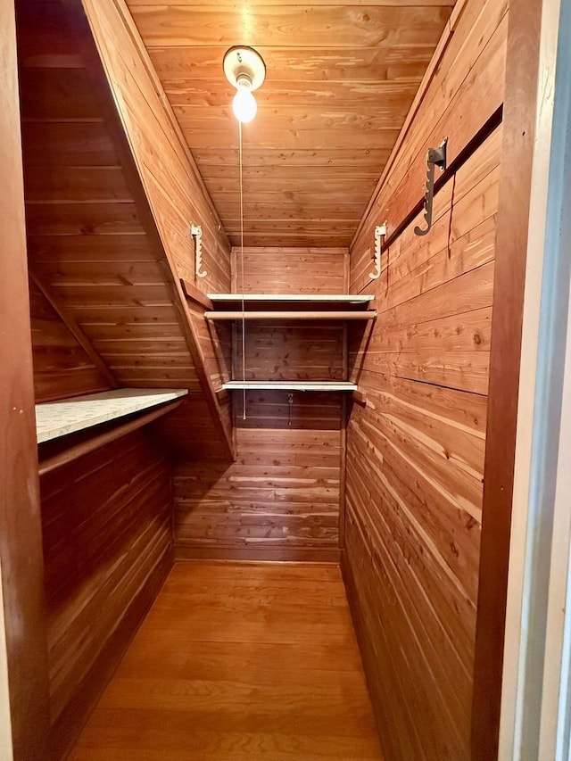 walk in closet with wood finished floors