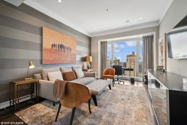 77 E Walton Pl Unit 24E, Chicago, IL 60611 - bedroom with crown molding, wood finished floors, and recessed lighting