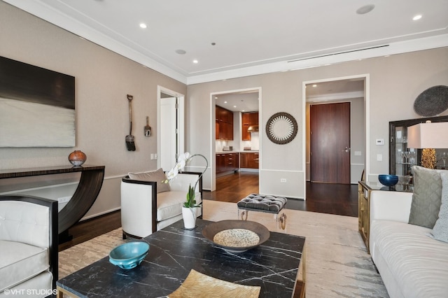 living area featuring recessed lighting and wood finished floors