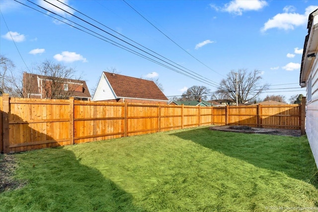 view of yard with a fenced backyard