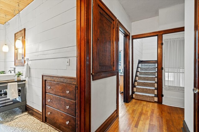 896 S Myrtle Ave, Kankakee, IL 60901 - hall with light wood-style flooring, baseboards, and stairs