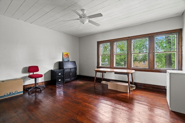 896 S Myrtle Ave, Kankakee, IL 60901 - office space with dark wood-style flooring, ceiling fan, baseboards, and wood ceiling