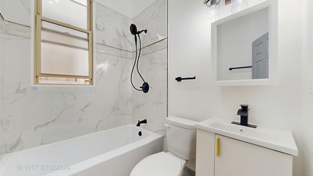 bathroom with vanity, toilet, and tub / shower combination