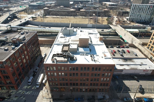 drone / aerial view with a city view