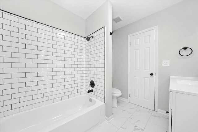 2077 Lioncrest Dr, Richton Park, IL 60471 - bathroom featuring visible vents, toilet, marble finish floor,  shower combination, and baseboards