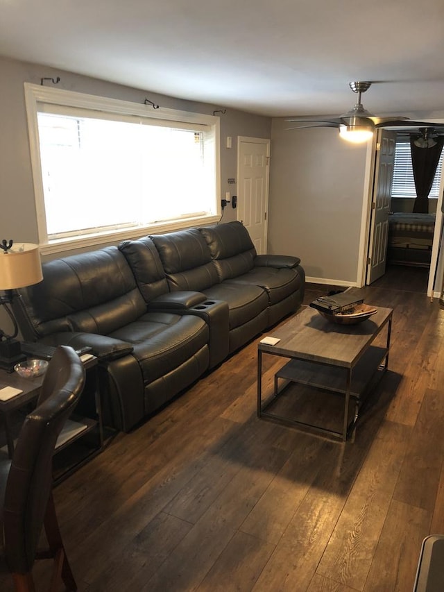 living room featuring dark wood-style floors