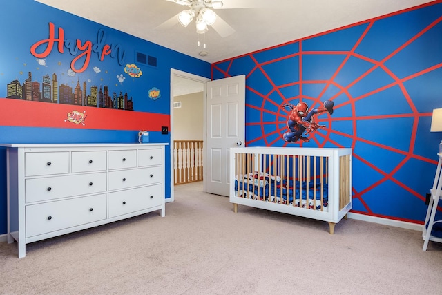 unfurnished bedroom with visible vents, carpet flooring, and baseboards