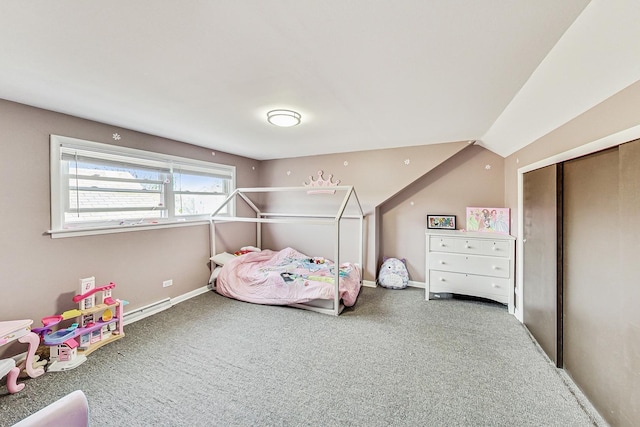 bedroom with a closet, baseboards, and carpet floors