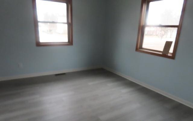 spare room with plenty of natural light, baseboards, and wood finished floors